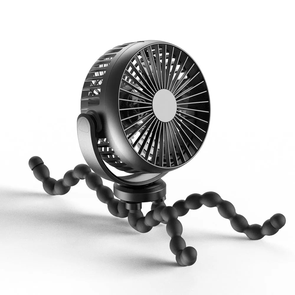 HOMEFISH F2 automatic shake head portable fan with LED light on a removable bracket.