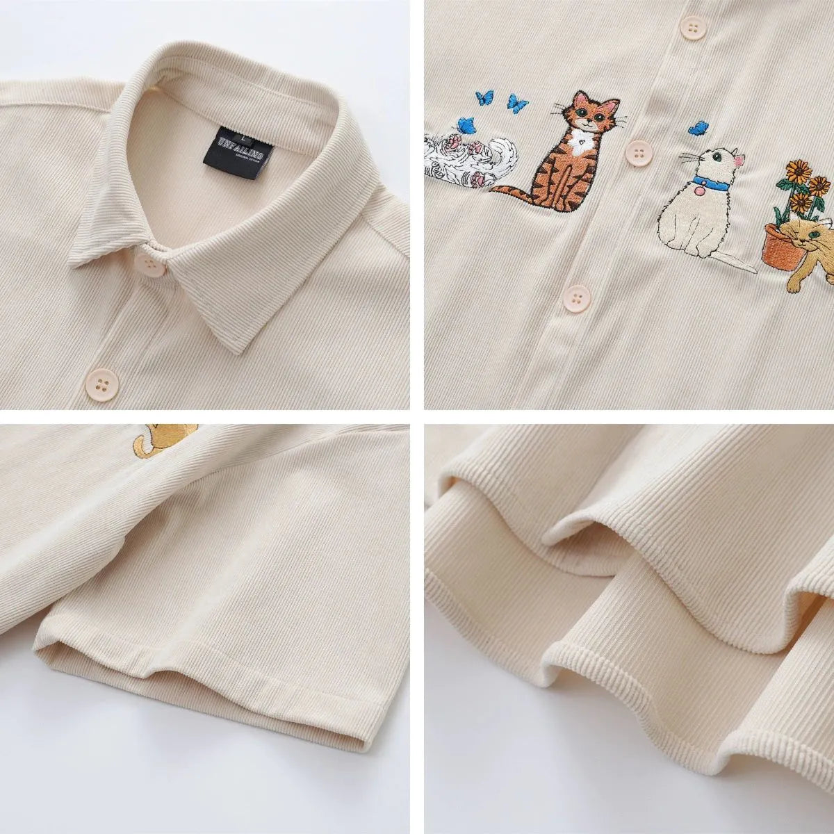 Cartoon pattern embroidered loose cardigan shirt in polyester fabric