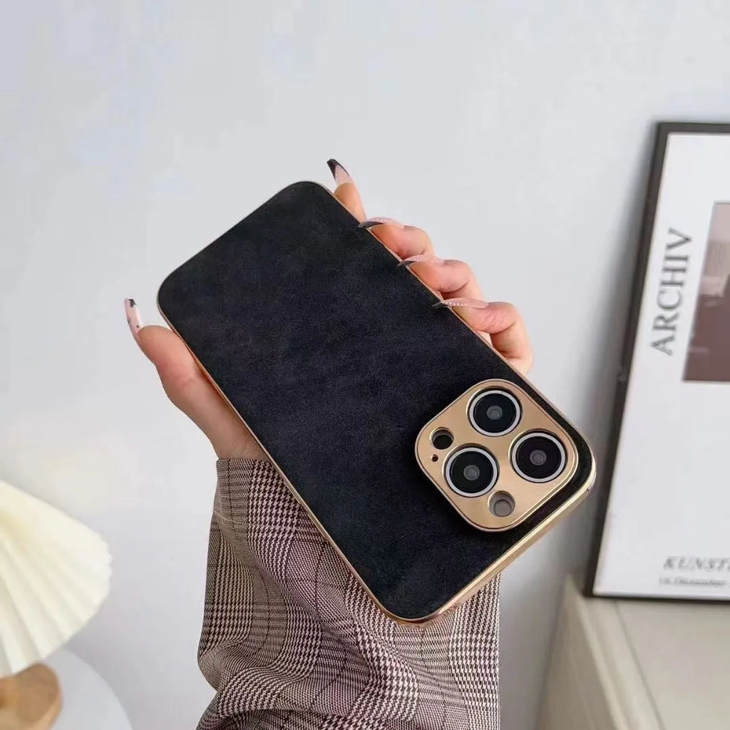 Leather texture iPhone case in grey lying flat, showing its slim profile and solid colour design.