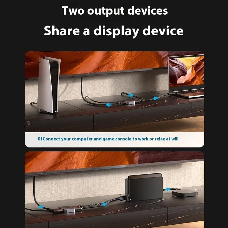 Grey alloy computer audio video converter for HD television connections with cable separator design