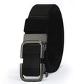 Men's nylon canvas belt with a toothless alloy buckle, shown in army green.