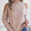 Women's strapless twist pattern sweater with half-high collar and lantern sleeves