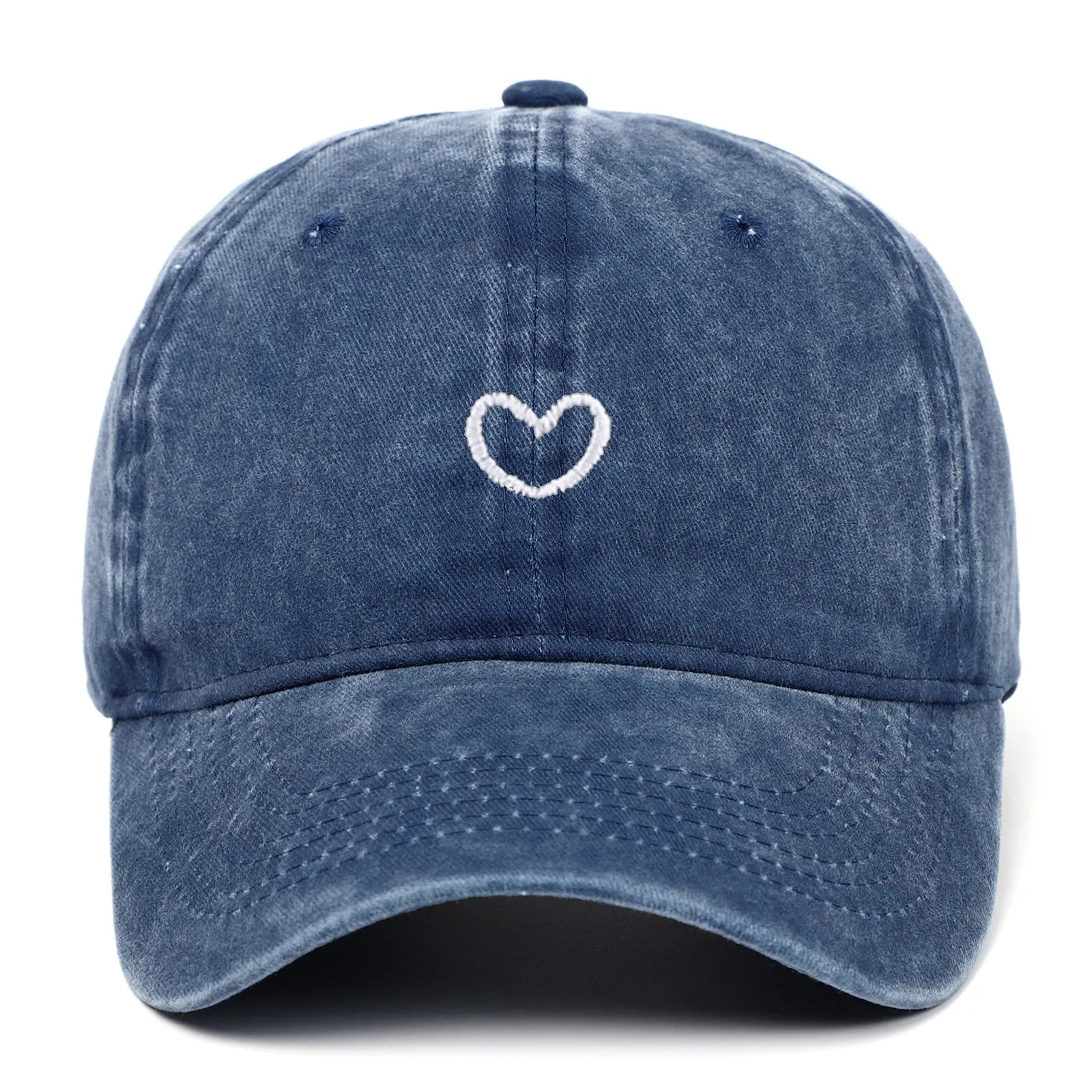 Artistic retro small love embroidered soft top cotton peaked cap in adjustable size.