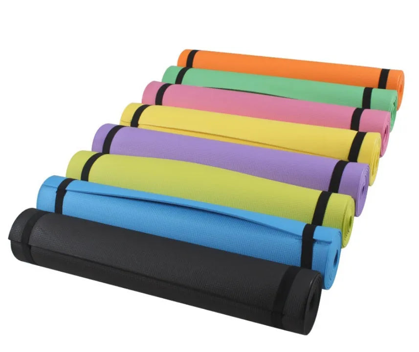 EVA yoga mat in blue colour showing 6mm thickness and textured anti-slip surface