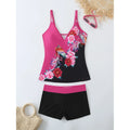 Plus size women's swimsuit set in black or rose red with cotton lining and polyester fabric