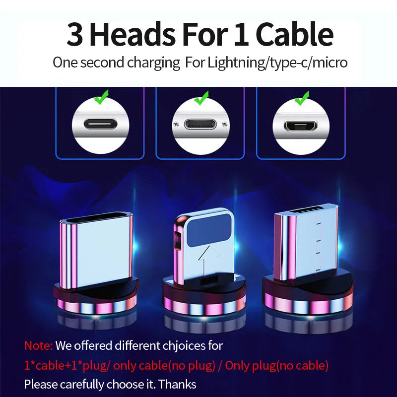 Magnetic USB charging cable with Android, Apple, and USB-C tips in black, red, and silver colours