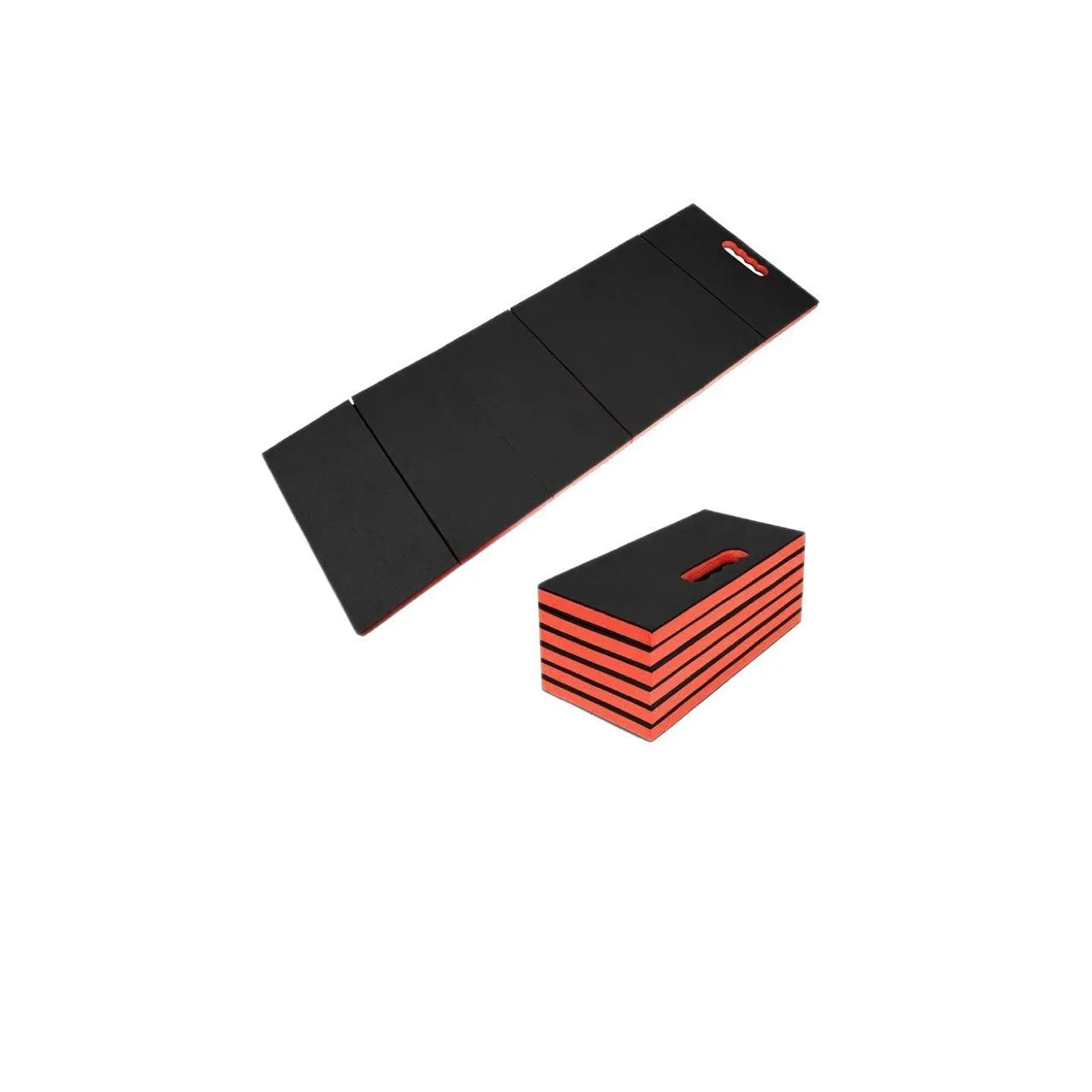 Large blue folding EVA foam kneeling mat for car repair and gardening, shown unfolded and folded.
