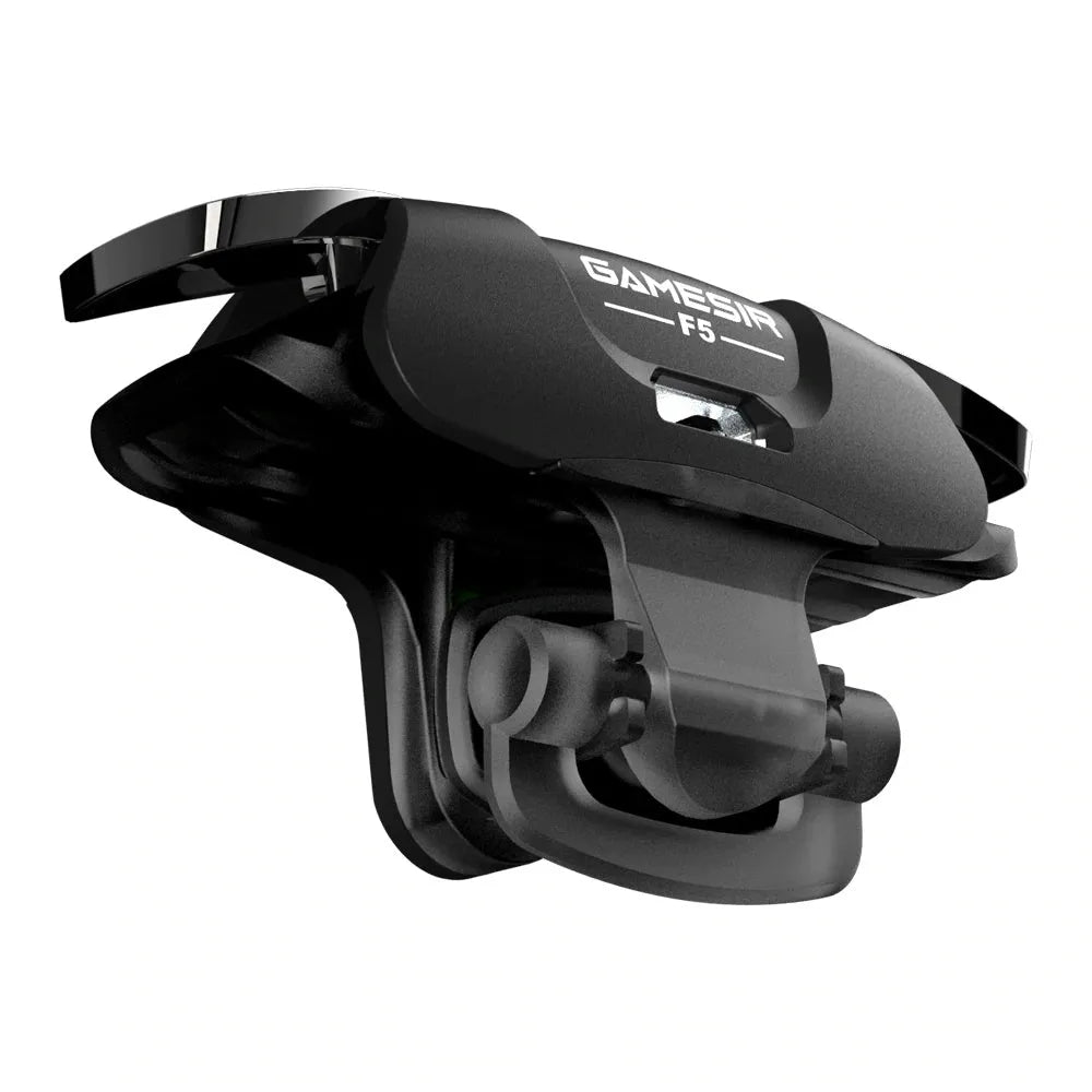 Black F5 mobile game controller for smartphones showing joystick and buttons.