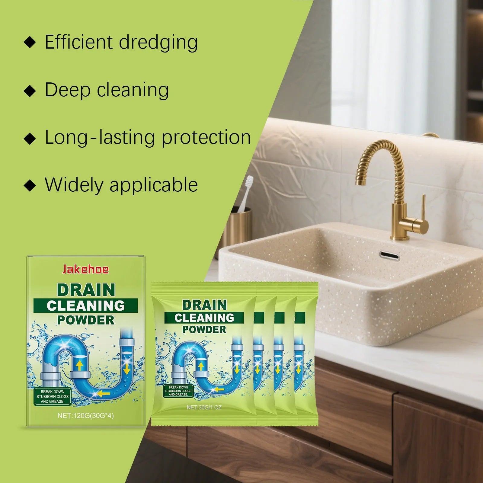 120g pack of drain cleaning powder for blocked sinks and basins