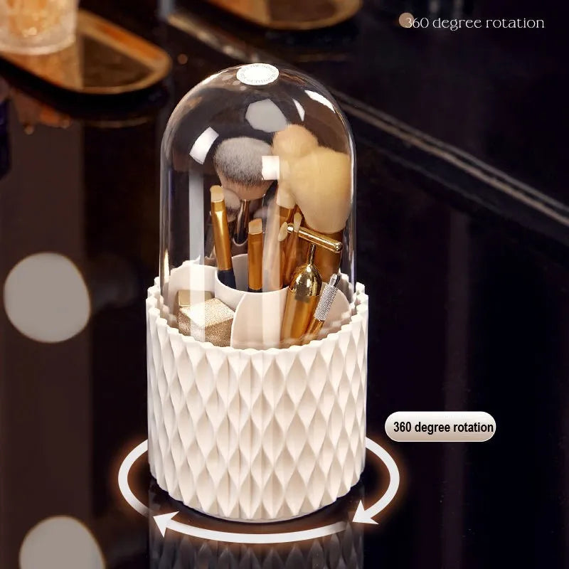 White transparent rotating makeup brush storage box with dustproof acrylic lid