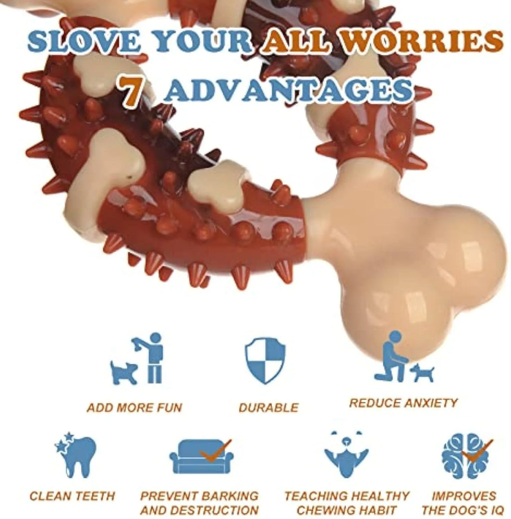 Natural rubber bone-shaped dog molar chew toy for teeth grinding in two size options