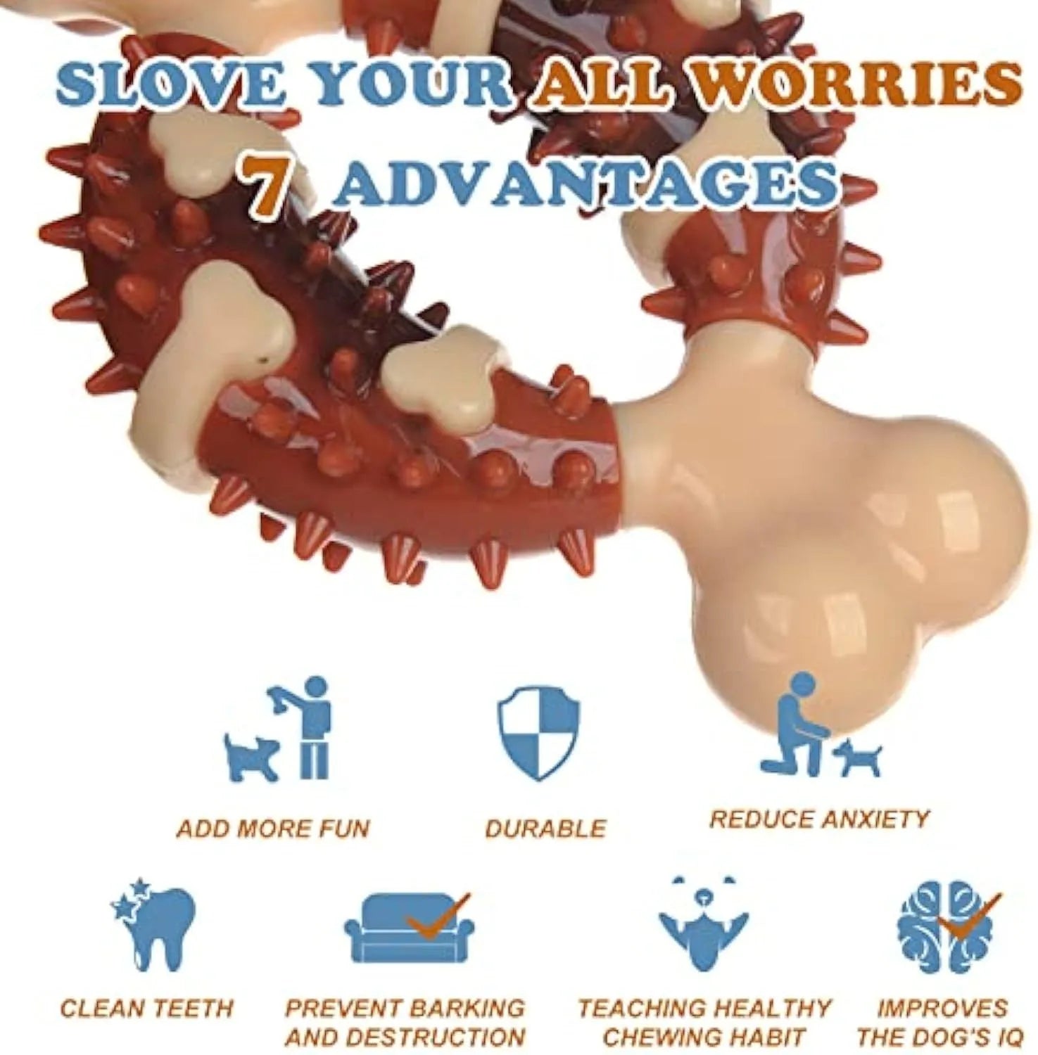 Natural rubber bone-shaped dog molar chew toy for teeth grinding in two size options