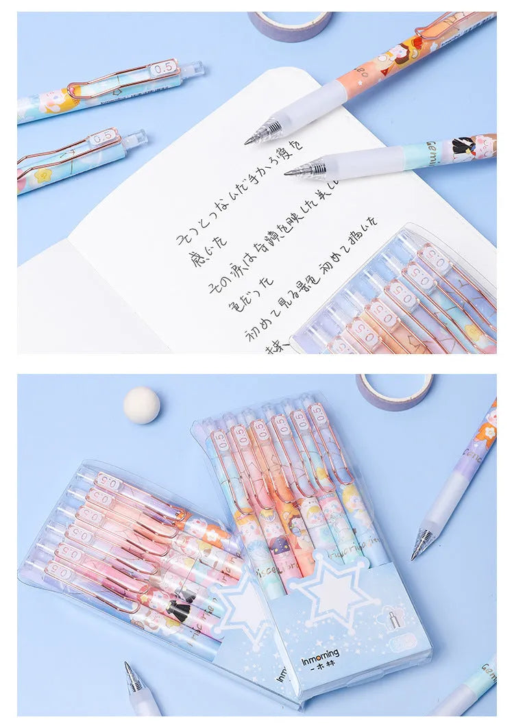 Six cartoon constellation press gel pens with 0.5mm tips showing constellation designs