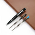 Black metal pocket signature pen with 0.7mm refill and two spare black refills