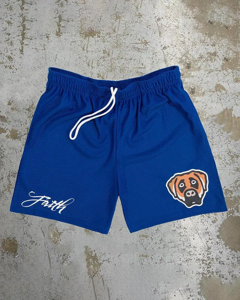 Mens loose fit quick-drying beach shorts with digital print design and elastic waistband in a light colour.