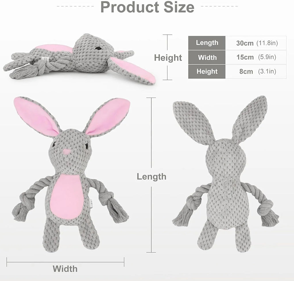 Soft plush dog toy with cotton rope, available as elephant, fox, monkey, pig, or rabbit, for small medium dogs.