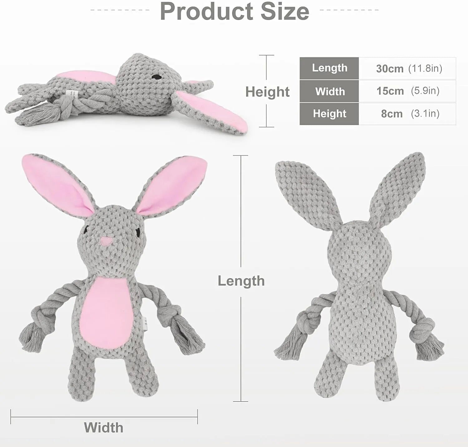 Soft plush dog toy with cotton rope, available as elephant, fox, monkey, pig, or rabbit, for small medium dogs.