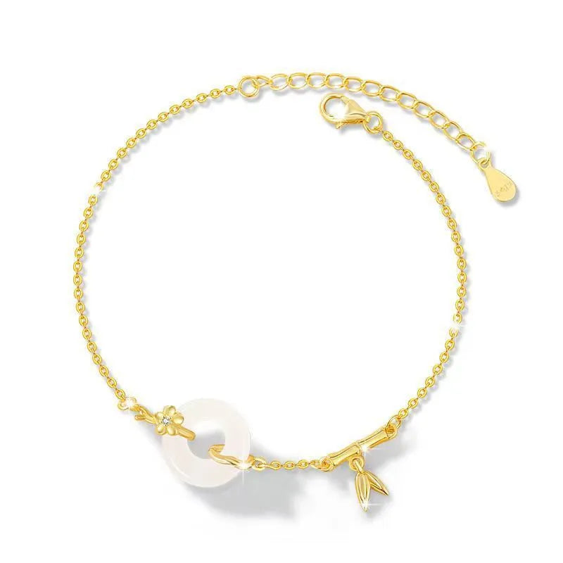 Silver gold electroplated ladies bracelet with starry sky pattern and white chalcedony stone centrepiece