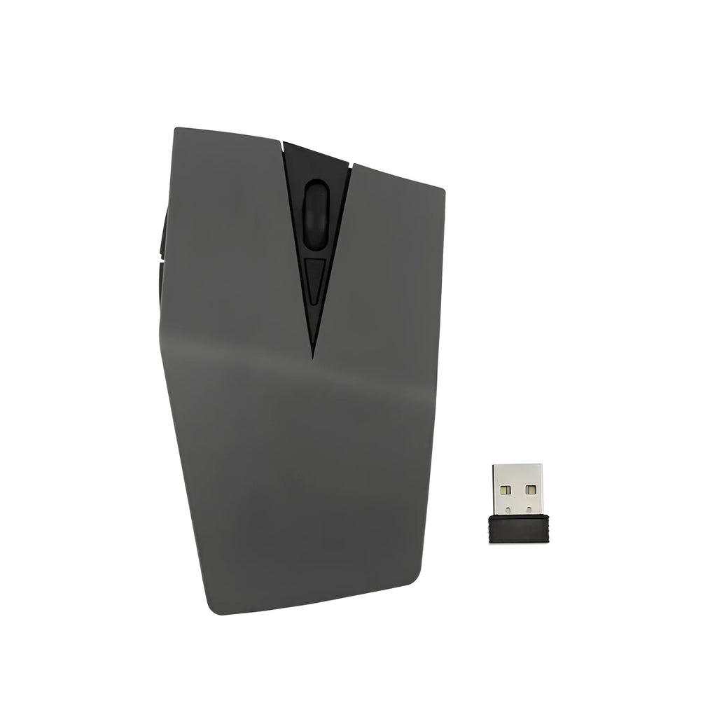Compact wireless invisible mouse for laptops in black, gold, silver, or light gold next to its USB receiver.