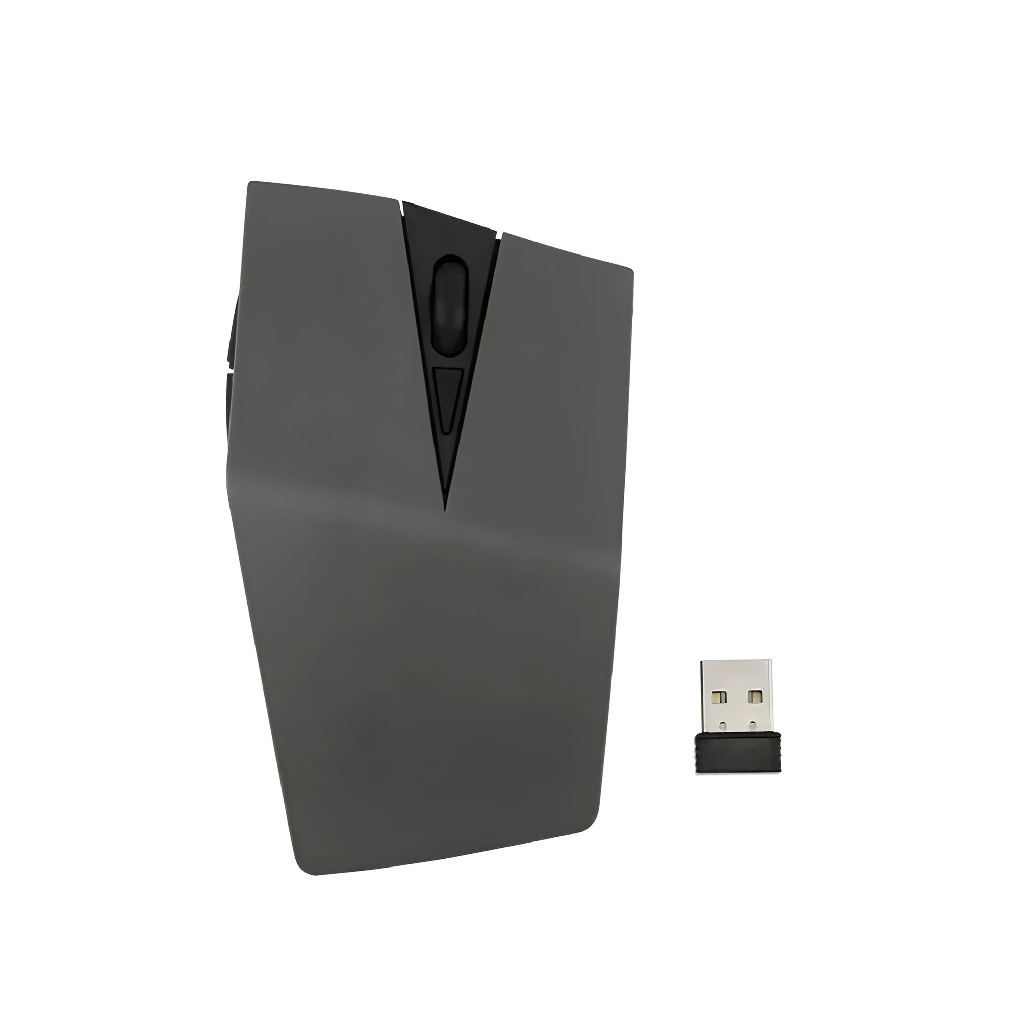 Compact wireless invisible mouse for laptops in black, gold, silver, or light gold next to its USB receiver.