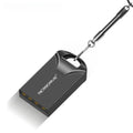 Small black and silver metal USB flash drive showing compact size and USB connector.