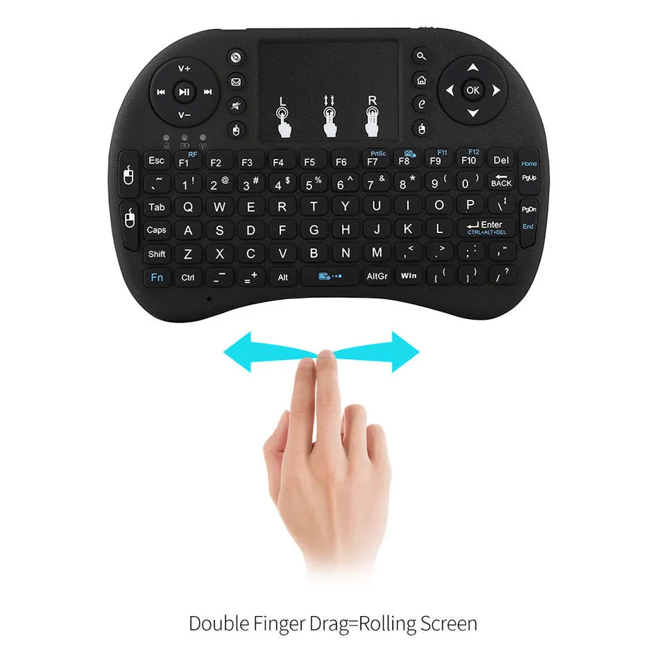 2.4G wireless mini keyboard with touchpad in black, 14.6 x 97.5 x 19 mm