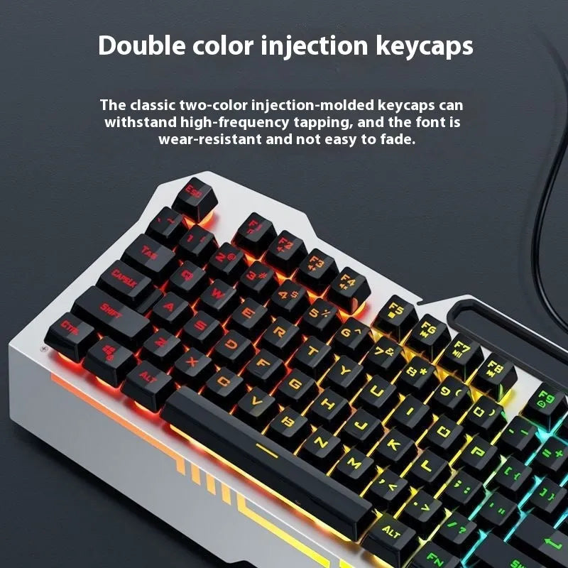 Mechanical keyboard mouse headset bundle with metal construction and LED lighting