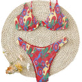 Red floral underwire bikini set with triangle top and briefs bottoms for women's swimming