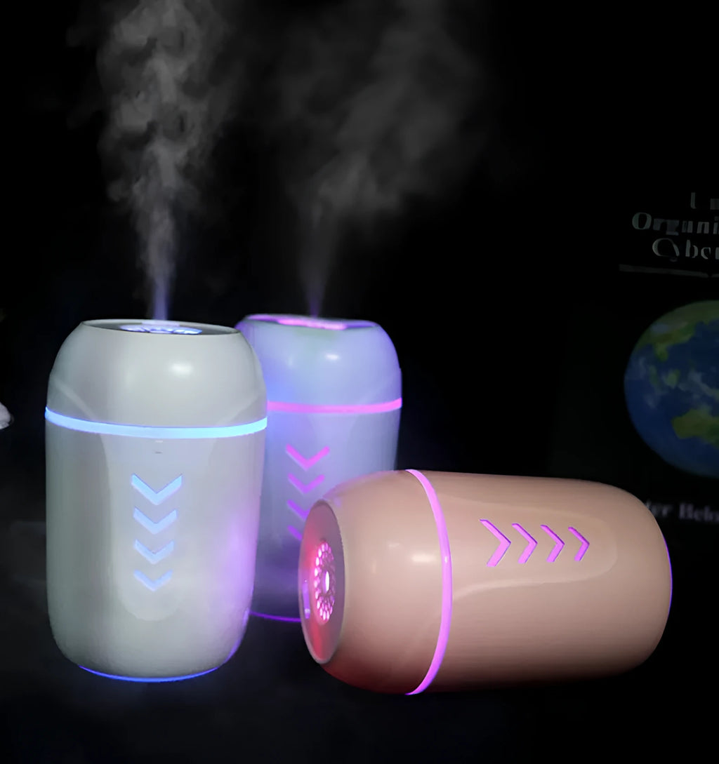 X3 portable car humidifier in columnar shape with 200ml tank capacity and USB power connection
