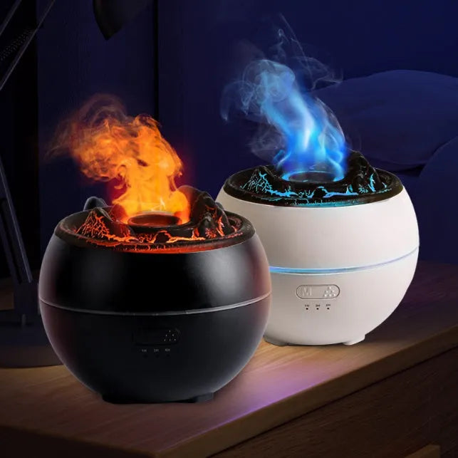 White round flame aroma diffuser humidifier with mechanical controls and 300ml water tank