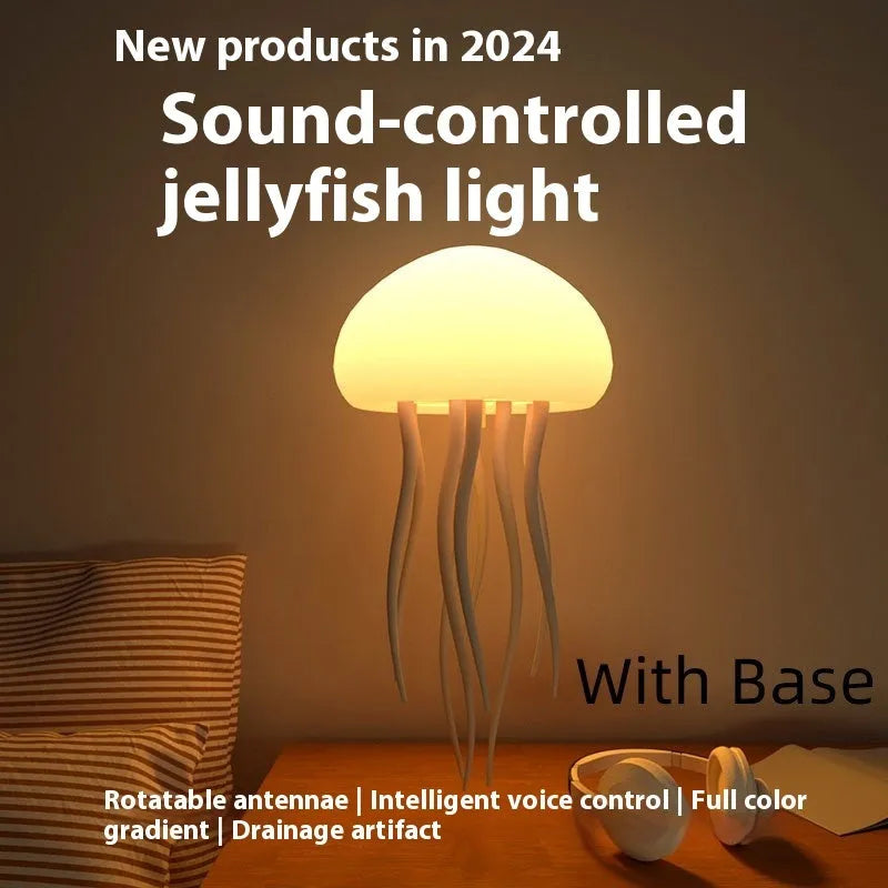 Jellyfish mood lamp with glowing adjustable tentacles and RGB colour-changing effects on a desk