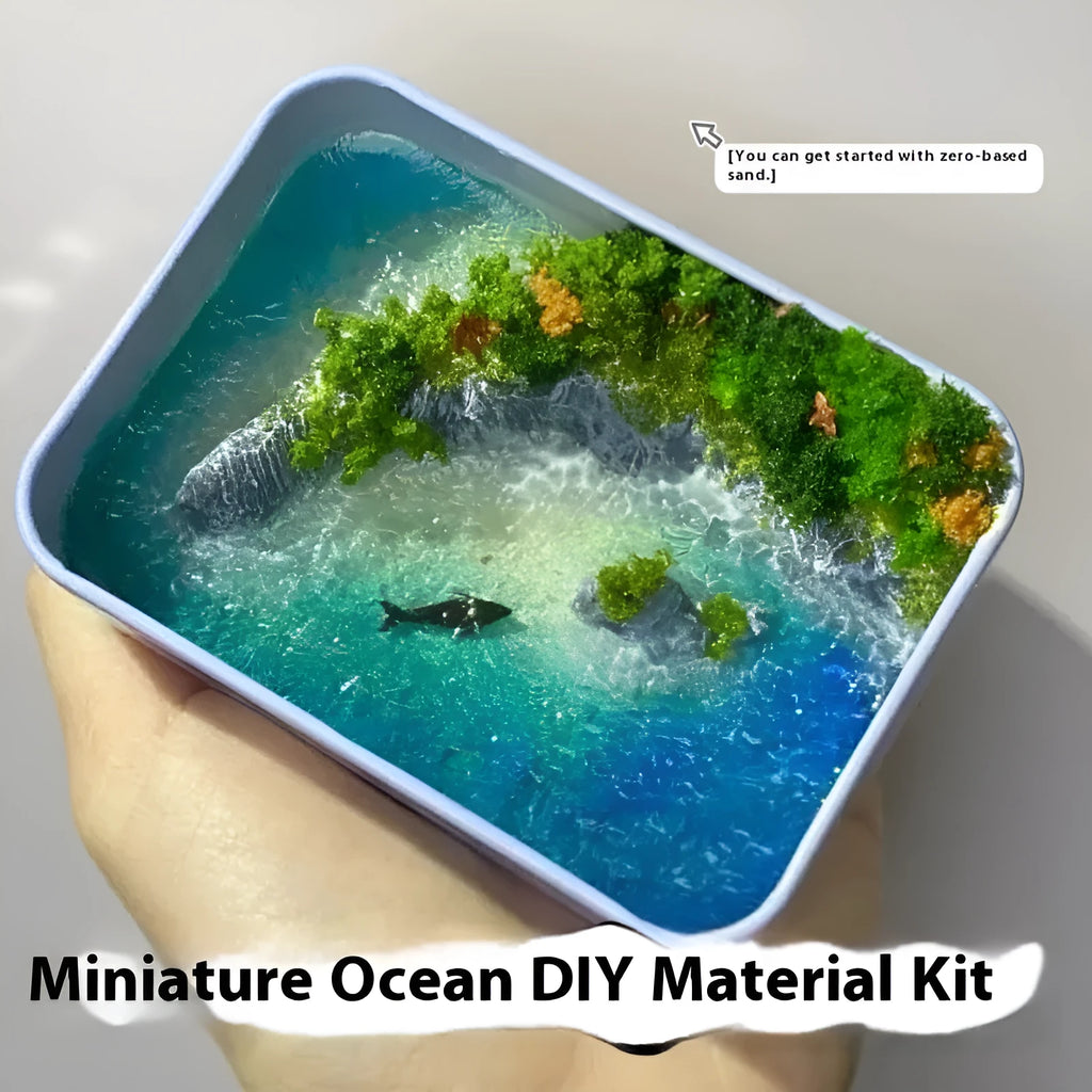 DIY marine landscape handmade model ornament with bamboo construction on iron box peninsula base