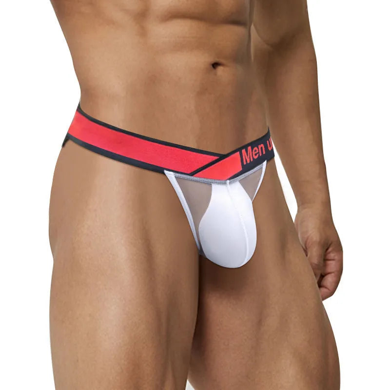 Men's transparent ice silk briefs with large V gradient high fork design in nylon fabric