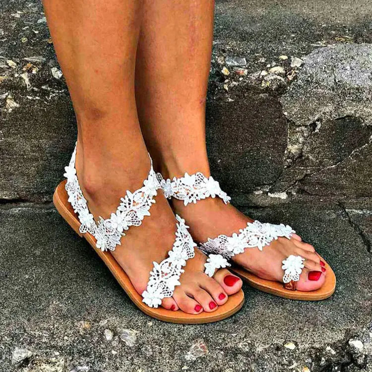 White plus size womens flat shoes with rhinestone flower decoration and breathable sleeve design