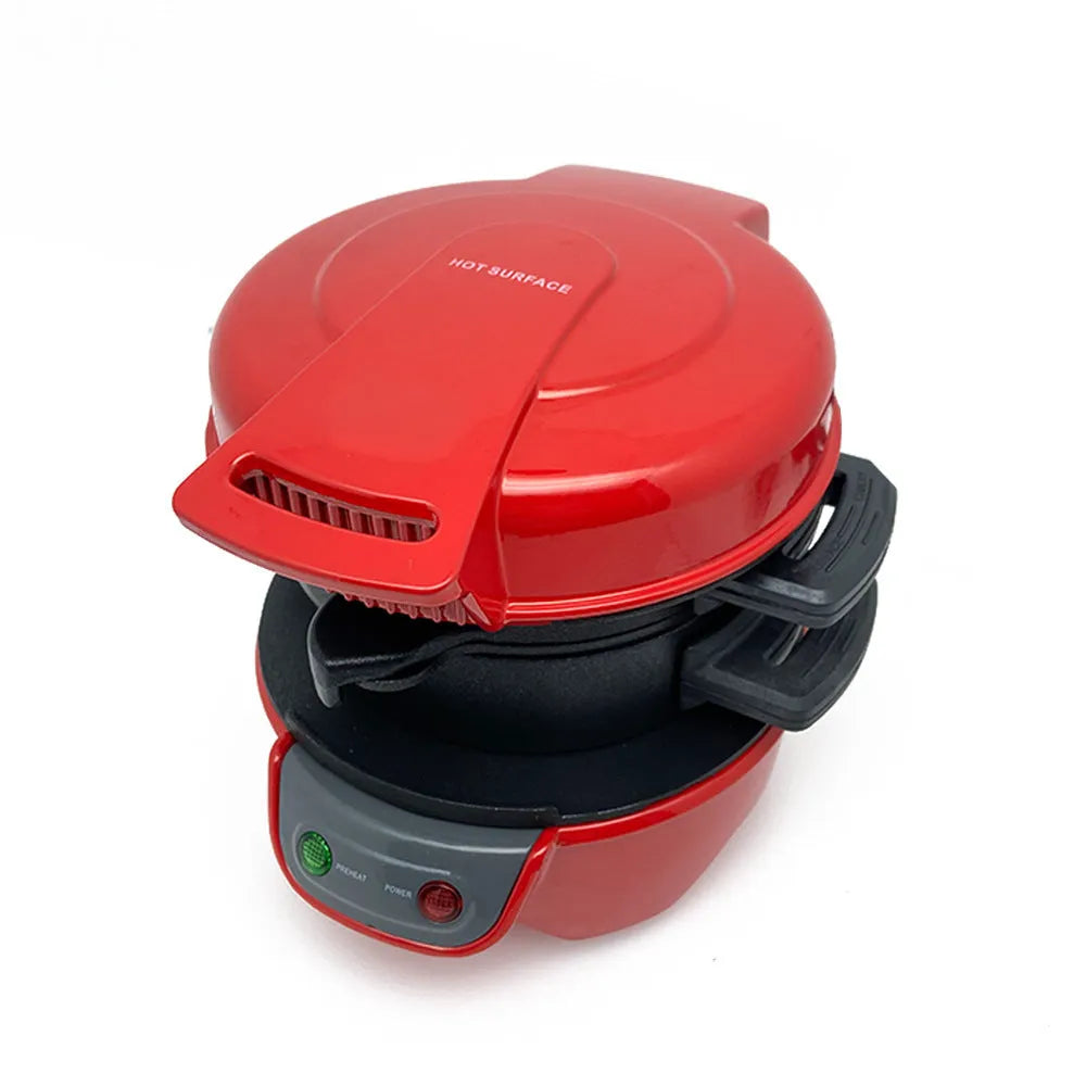 Household breakfast machine sandwich maker with egg cooker ring, 750W, bright red, UK plug