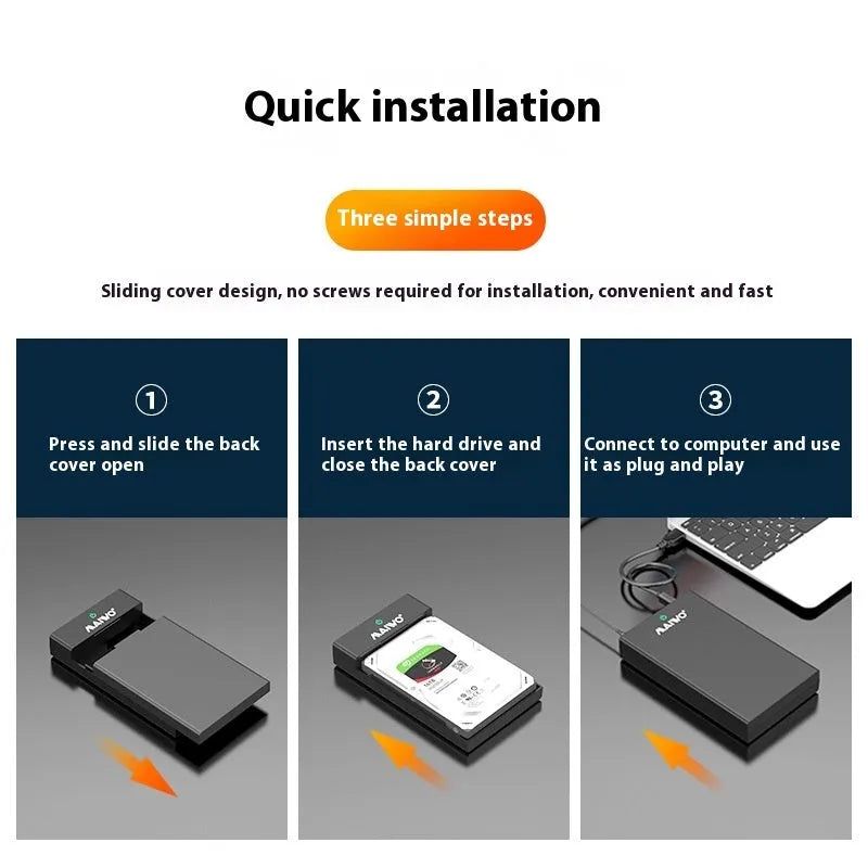 3.5 inch SATA hard drive USB enclosure with sliding cover and included power supply
