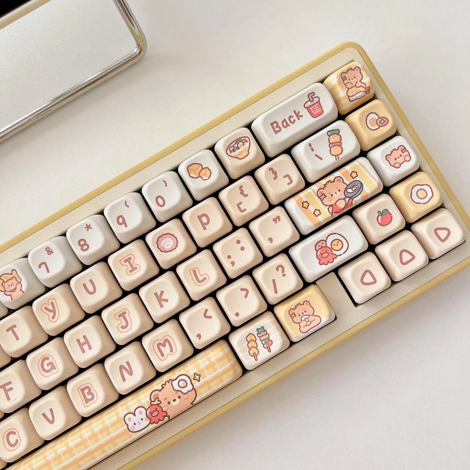 Rabbit Bear Restaurant themed EOA height PBT plastic keycap set, 140 pieces with character designs.