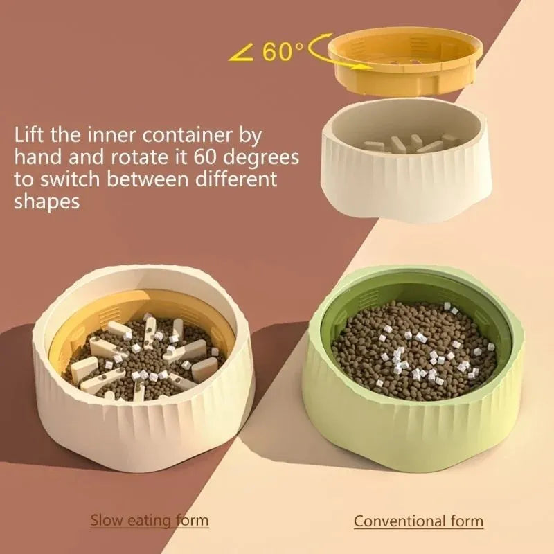Slow feeding pet bowl with detachable insert in blue, green, pink, or white colours