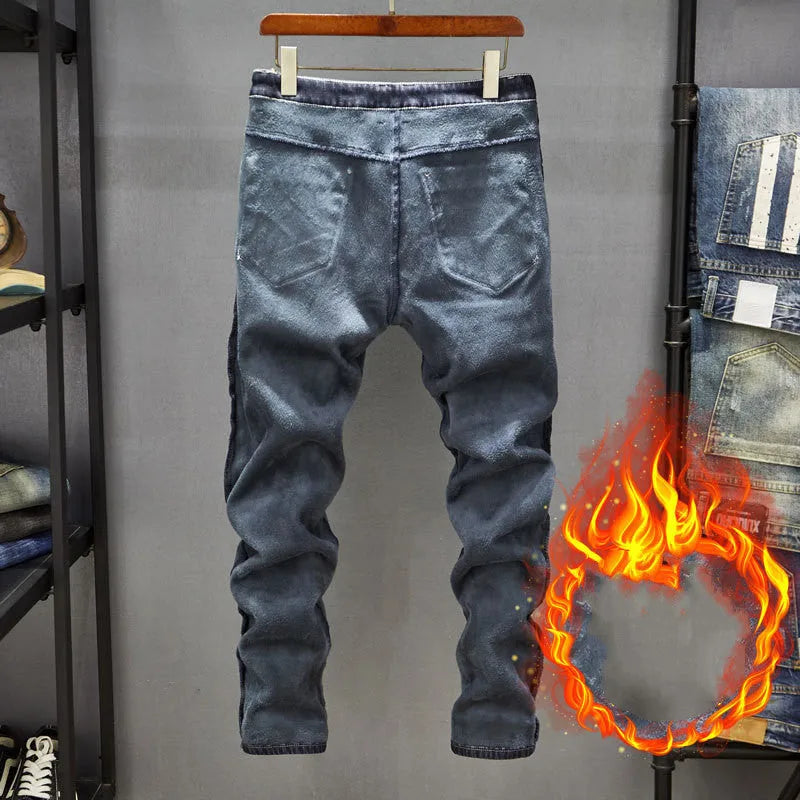 Men's slim-fitting skinny jeans in dark blue denim with a mid-waist design.