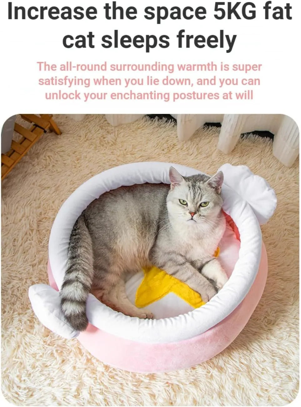 Pink honey pot shaped cat sofa bed with a soft fabric texture and a removable inner cushion.