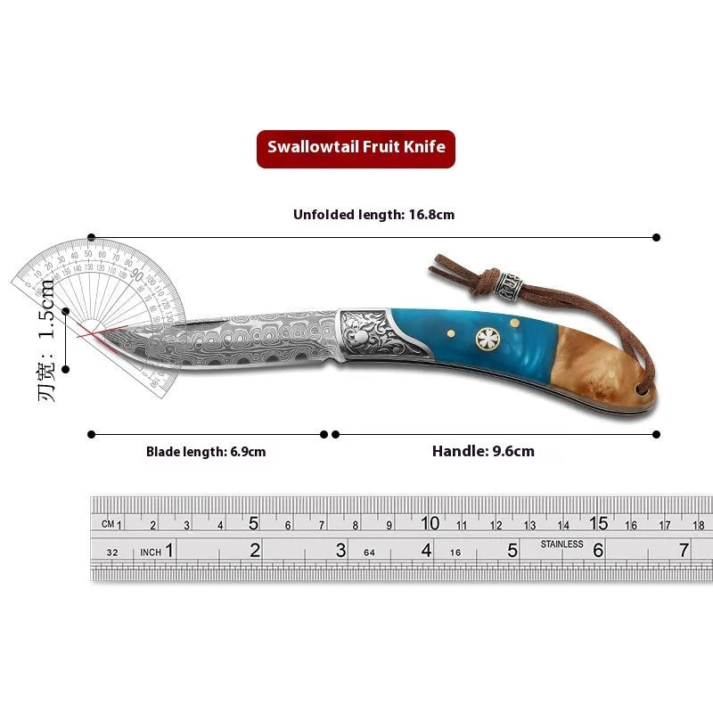 VG10 stainless steel folding portable knife in blue or red handmade national style