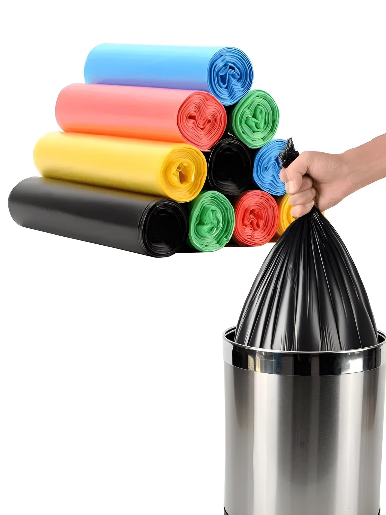 Roll of thickened black flat-mouth disposable plastic bags for kitchen bins