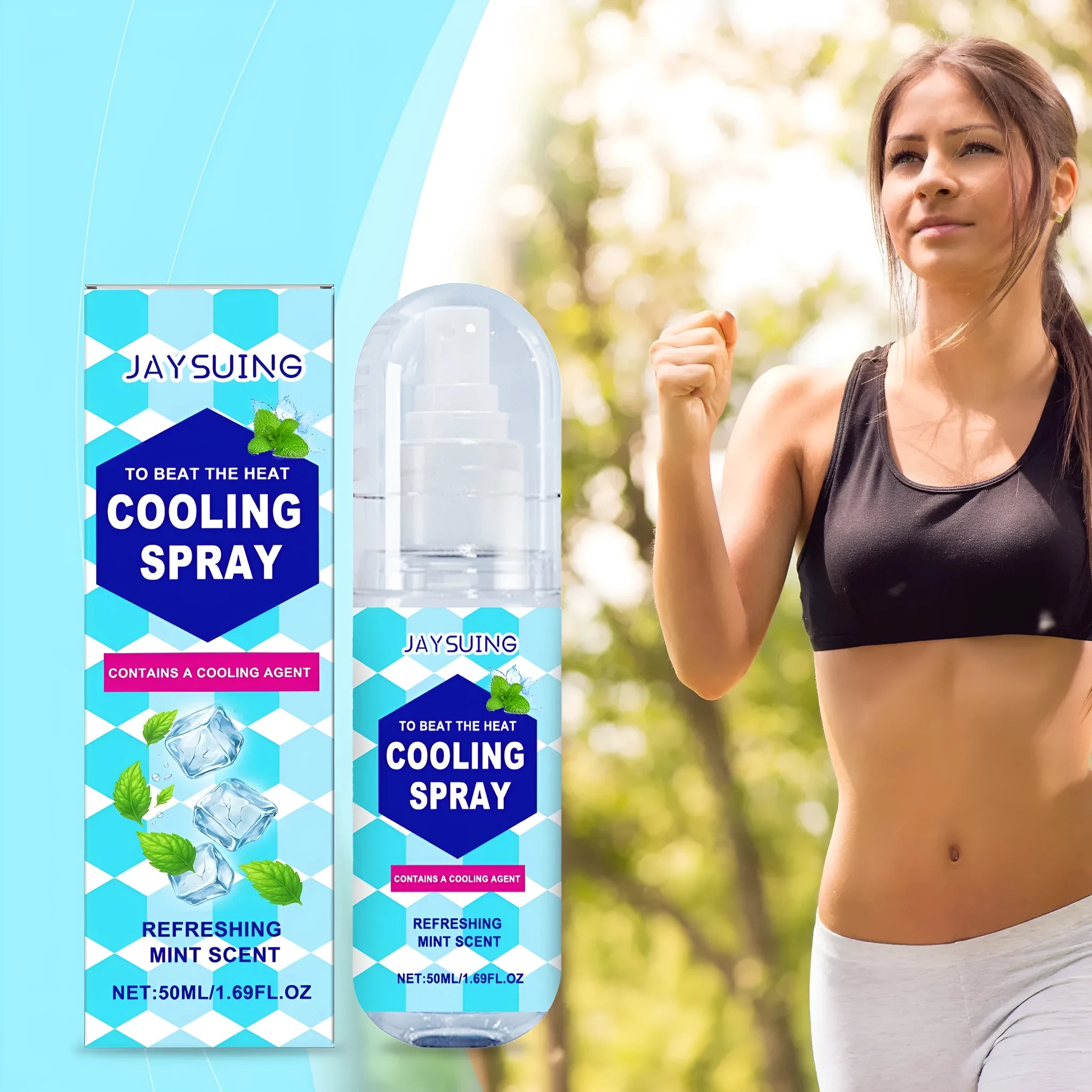 50ml portable cooling spray bottle with mint extract for summer outdoor heat relief