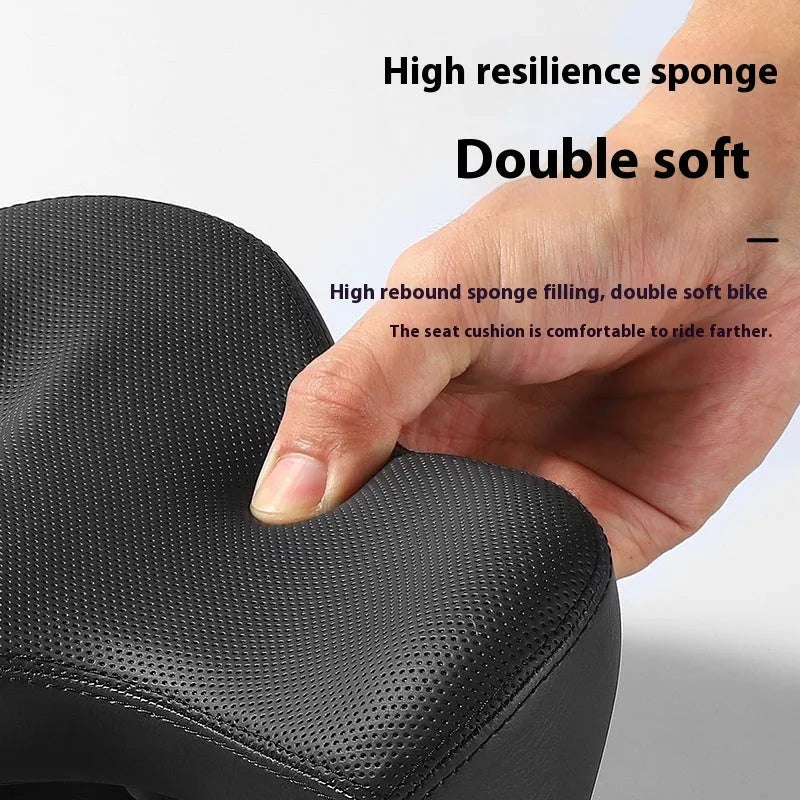 Black bicycle seat cushion made of leather and polyurethane foam for shock absorption.
