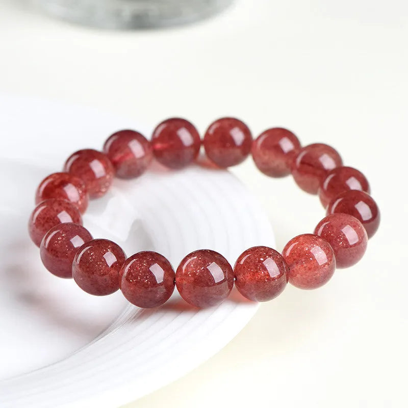 Natural starlight cherry red strawberry quartz bracelet with geometry-shaped beads in three size options