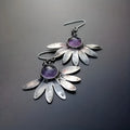 Purple Bohemian style earrings with floral patterns and animal zodiac design in resin and alloy