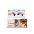 Rainbow coloured 3D volume false eyelashes made from synthetic chemical fibre.