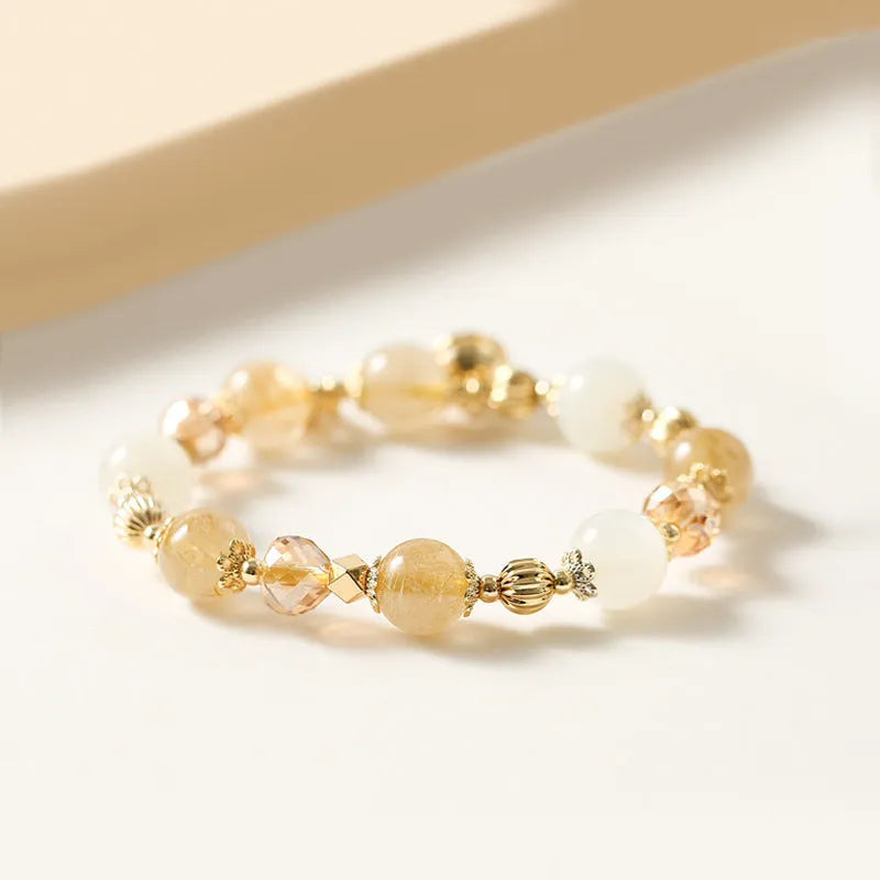Gold rutilated quartz crystal bracelet in Lucky Fortune colour with Korean style design