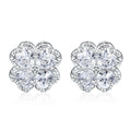 Women's heart-shaped zircon earrings with four-leaf clover design in white gold coloured silver