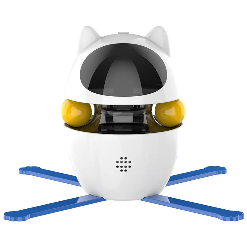 White automatic electronic cat toy with rotating stick and elastic rope for indoor feline entertainment